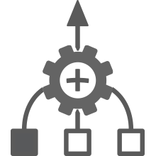 Icon of a gear with a plus sign, combining three inputs into a single output.