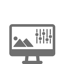 Monitor displaying image editing software with an image icon and sliders.