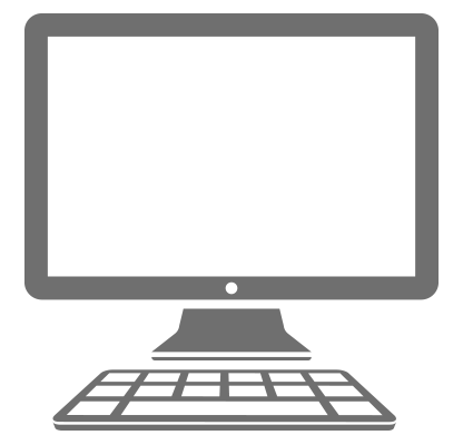 Grayscale icon of a desktop computer monitor and keyboard.
