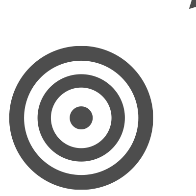 A grey target symbol on a black background, with a white arrow top right.