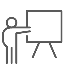 Person presenting at a board icon.