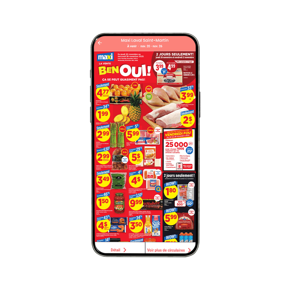 Maxi grocery store Black Friday flyer on a smartphone.