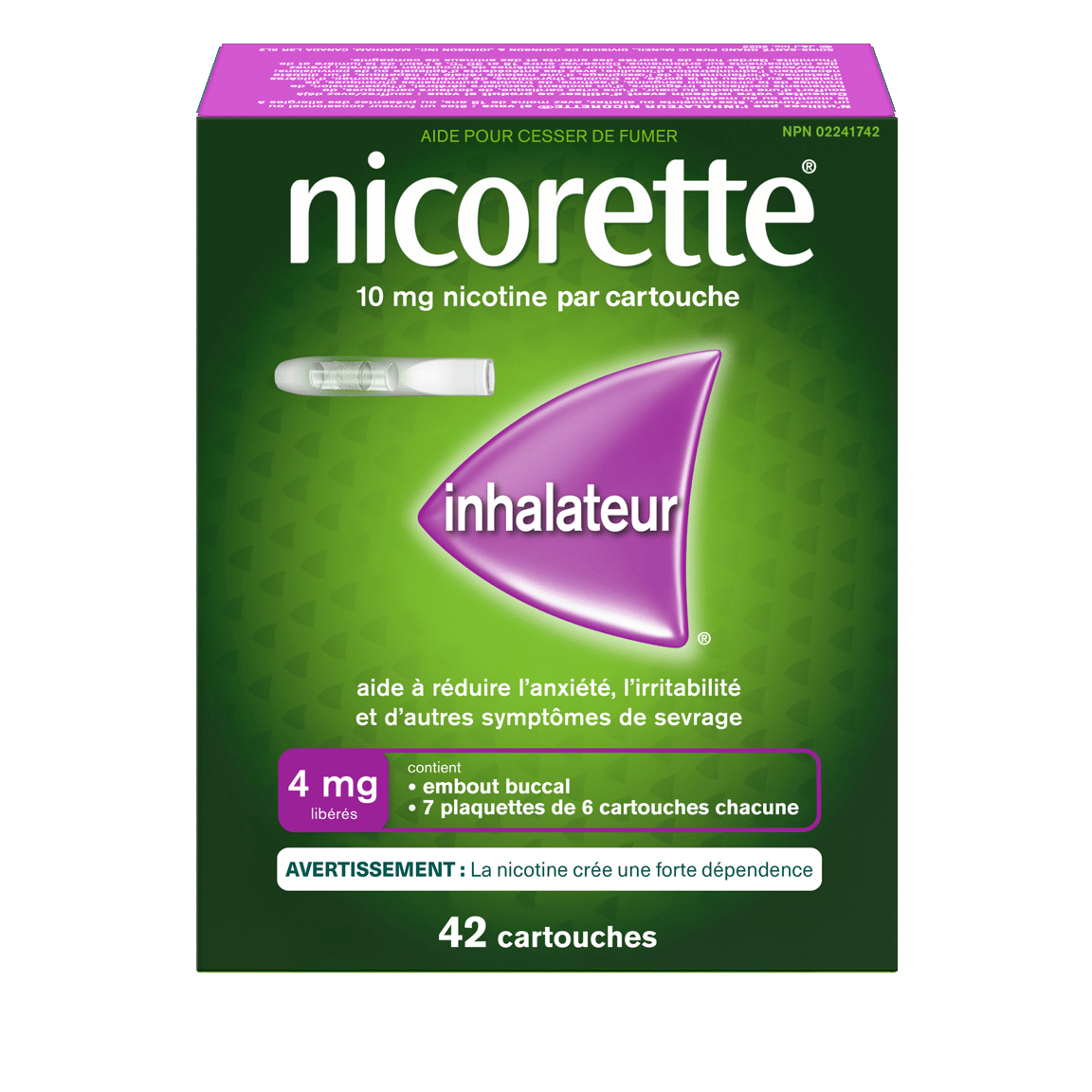 Nicorette Inhaler box, 42 cartridges (10mg nicotine each) to help quit smoking & relieve withdrawal.