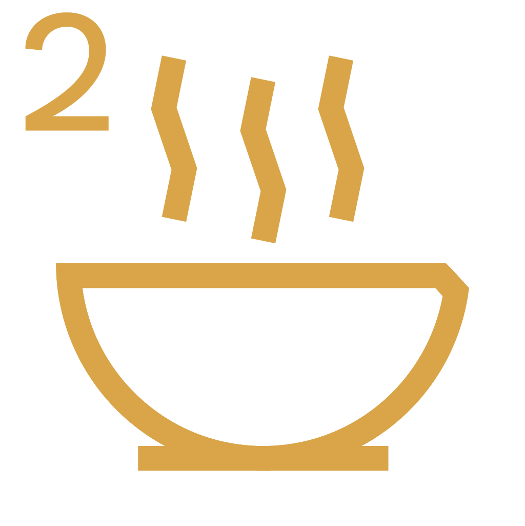Icon: Number 2 above steaming bowl