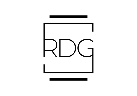 Black letters RDG in a geometric shape on green background.