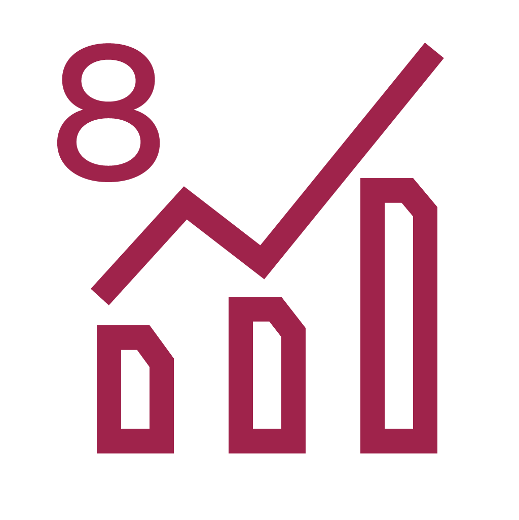 Graph with 8, increasing line, and bars.