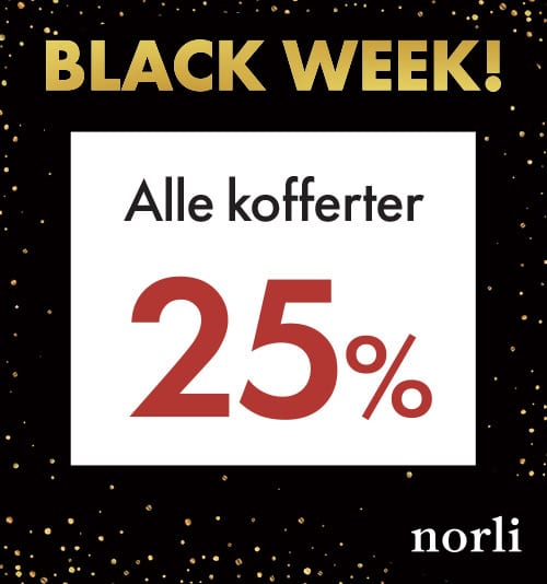 Black Week ad for Norli: 25% off all suitcases.