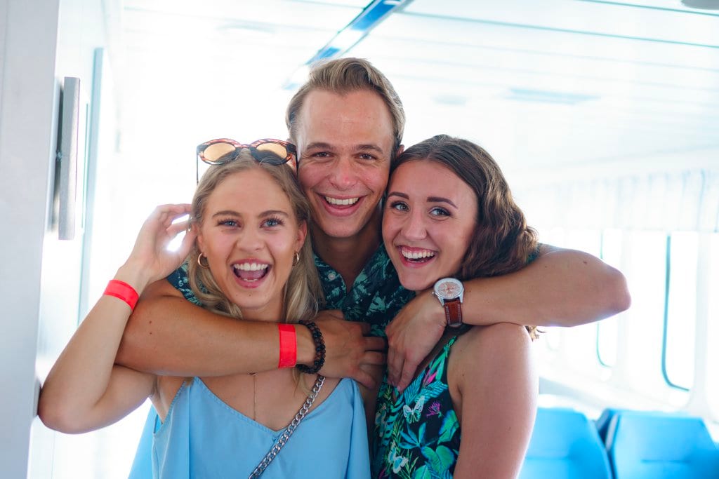 Facial expression, Social group, Smile, Glasses, Blue, Fashion, Happy, Sunglasses, Leisure, Fun