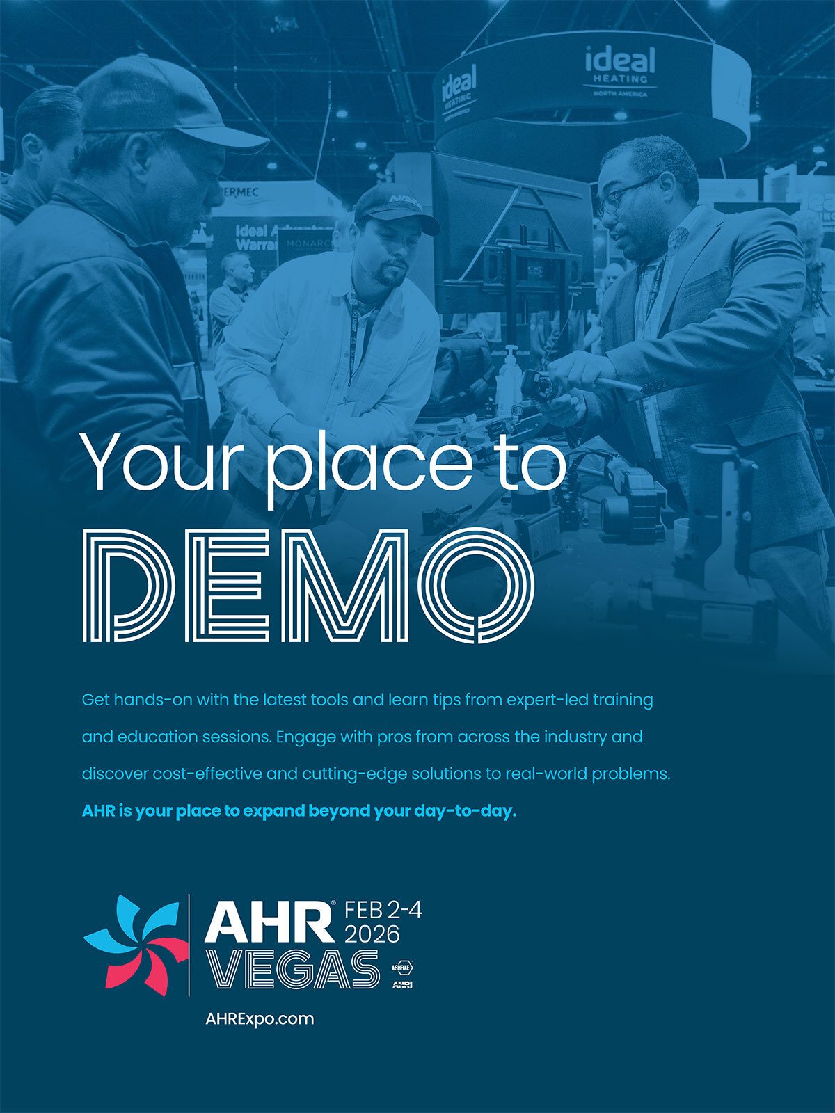 Attendees at AHR Vegas 2026 trade show, engaging with products for demonstration.