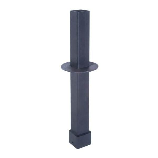 Dark square post with a circular flange.