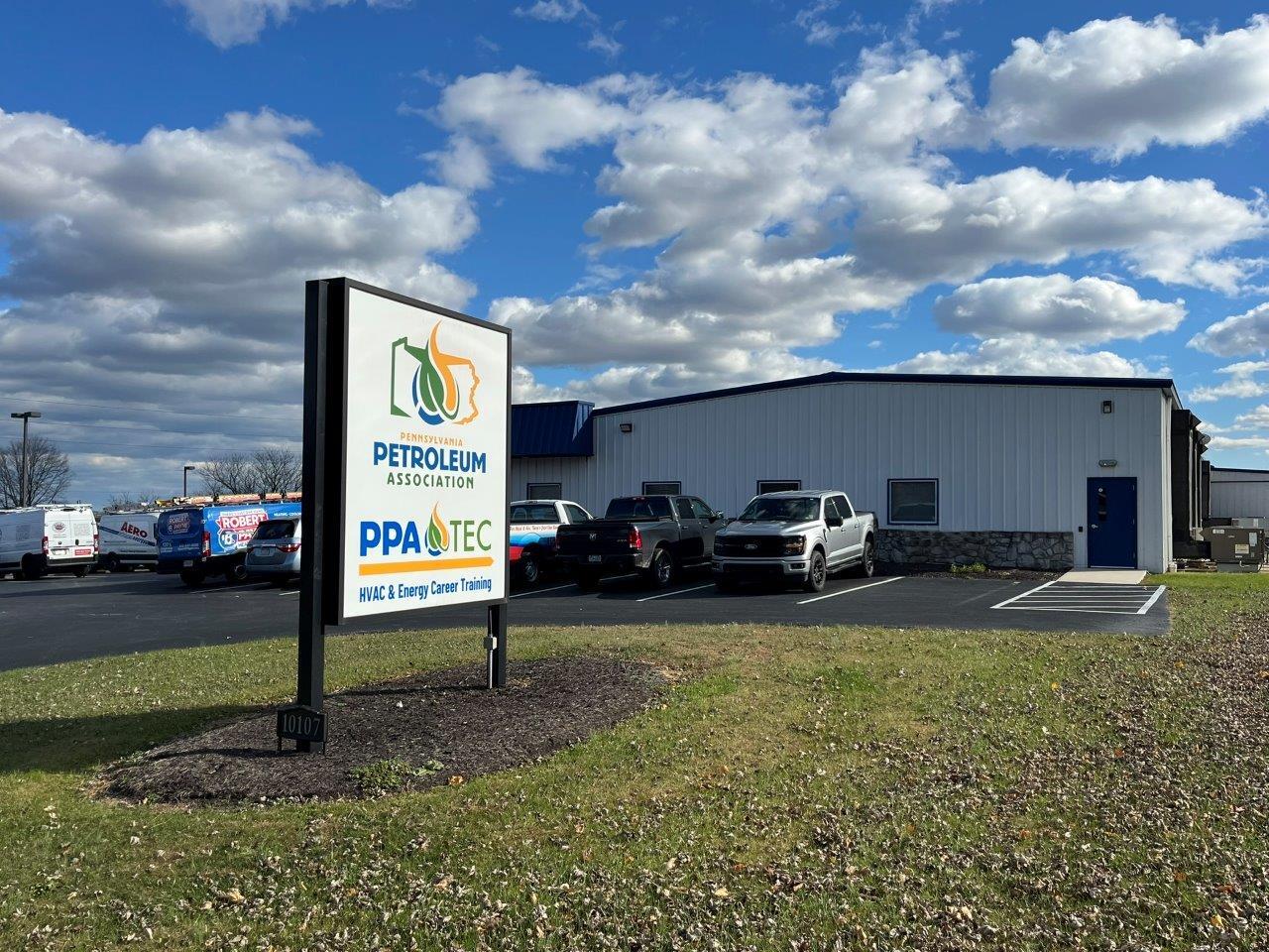 Sign for Pennsylvania Petroleum Association / PPATEC HVAC & Energy Career Training in front of a building.