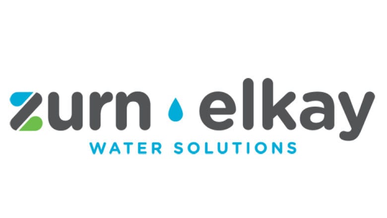 Zurn Elkay Water Solutions logo with blue water droplet and blue/green 'z'.
