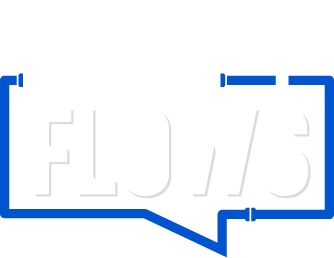 Logo for "AND SO IT FLOWS" in white text, framed by blue pipes, with a microphone icon.