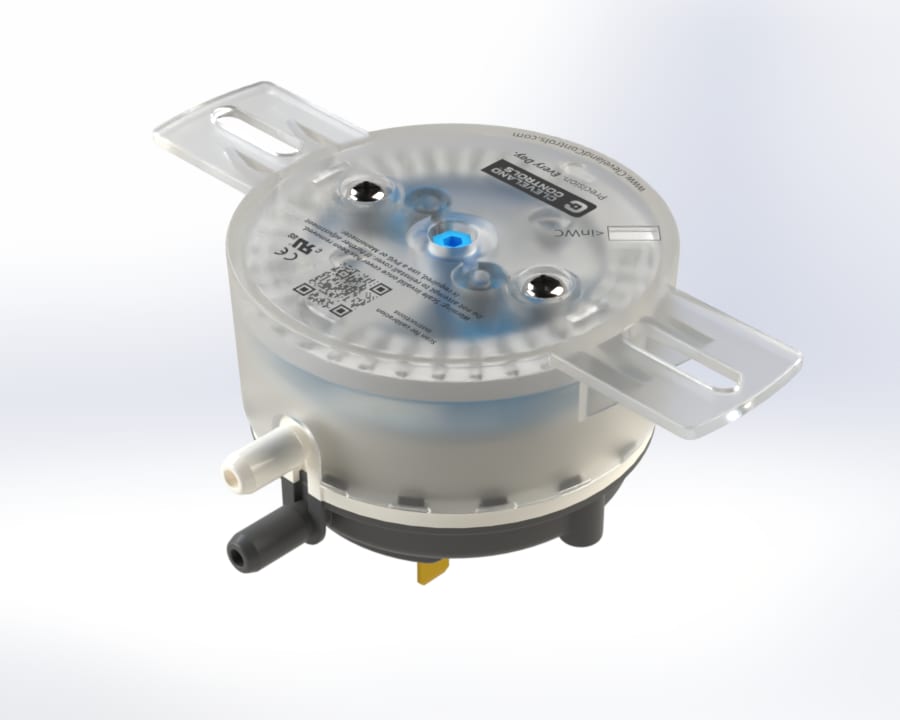 A Cleveland Controls pressure sensor with a transparent top.