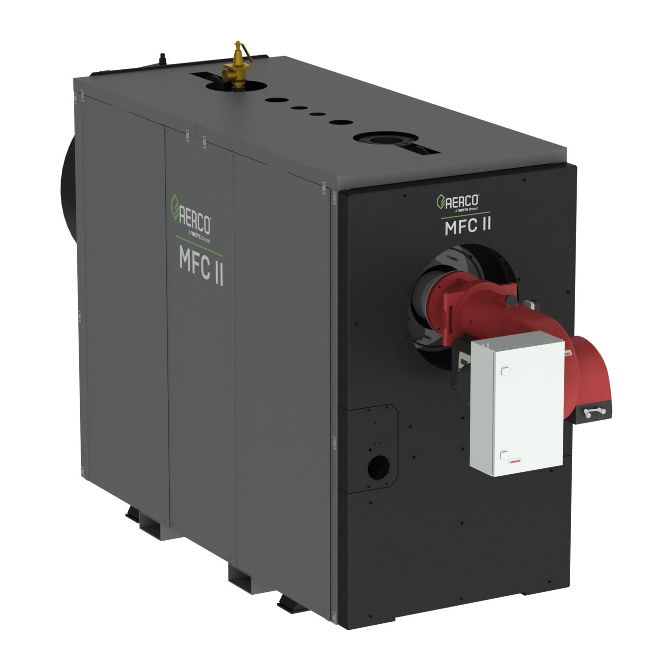 AERCO MFC II industrial boiler/heater, grey and black with a prominent red burner.