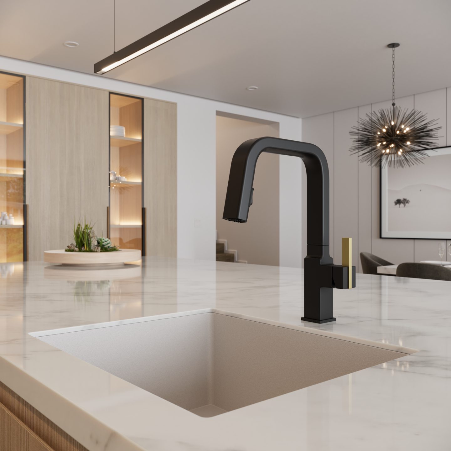 Interior design, Plumbing fixture, Tap, Countertop, Sink, Kitchen, Ceiling