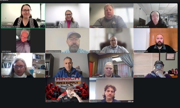 A group of 14 people attending an online video conference call, with individual video feeds.