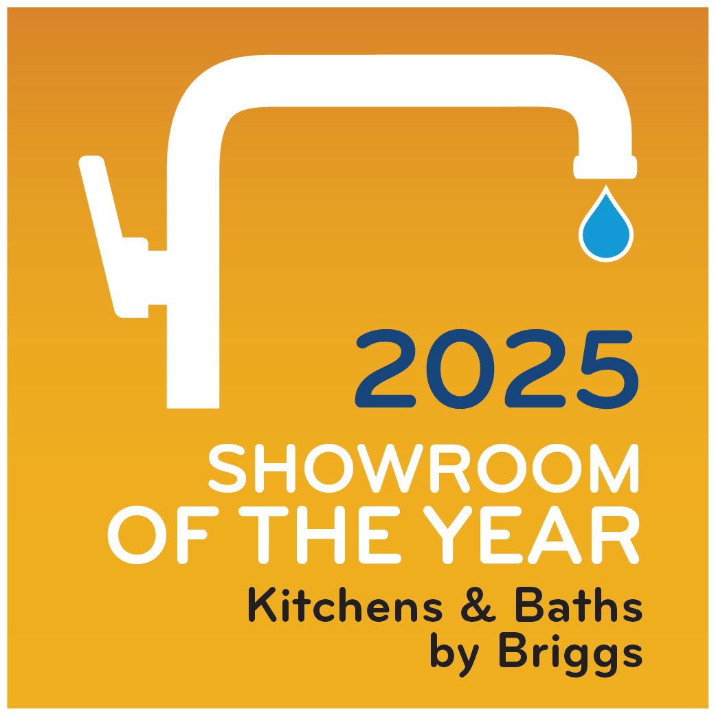 2025 SHOWROOM OF THE YEAR award for Kitchens & Baths by Briggs, with faucet icon.