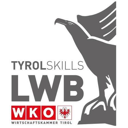 Logo for TYROLSKILLS LWB WKO WIRTSCHAFTSKAMMER TIROL, featuring a grey stylized eagle and bold text.