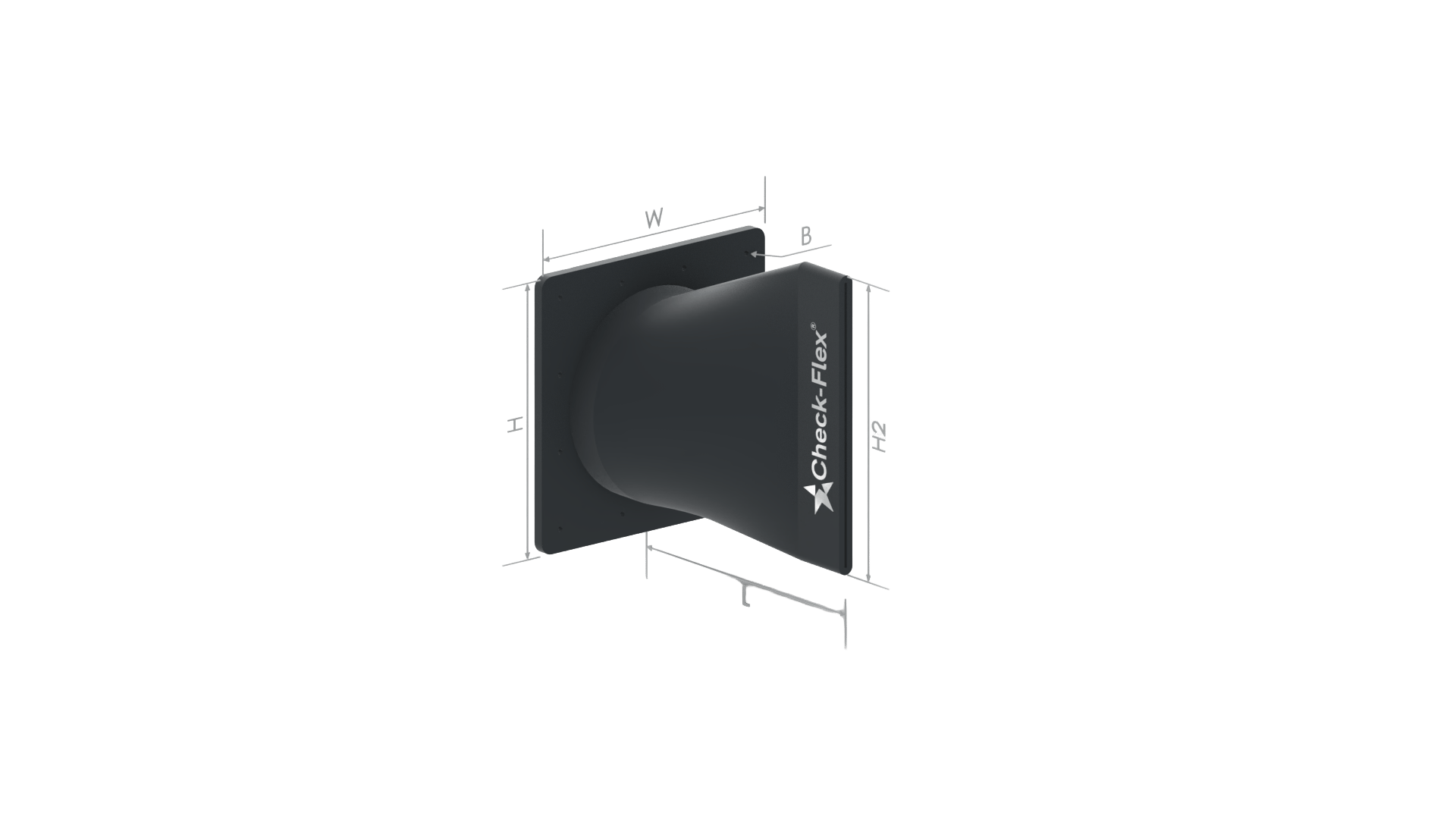 Black Check-Flex valve with dimensions.