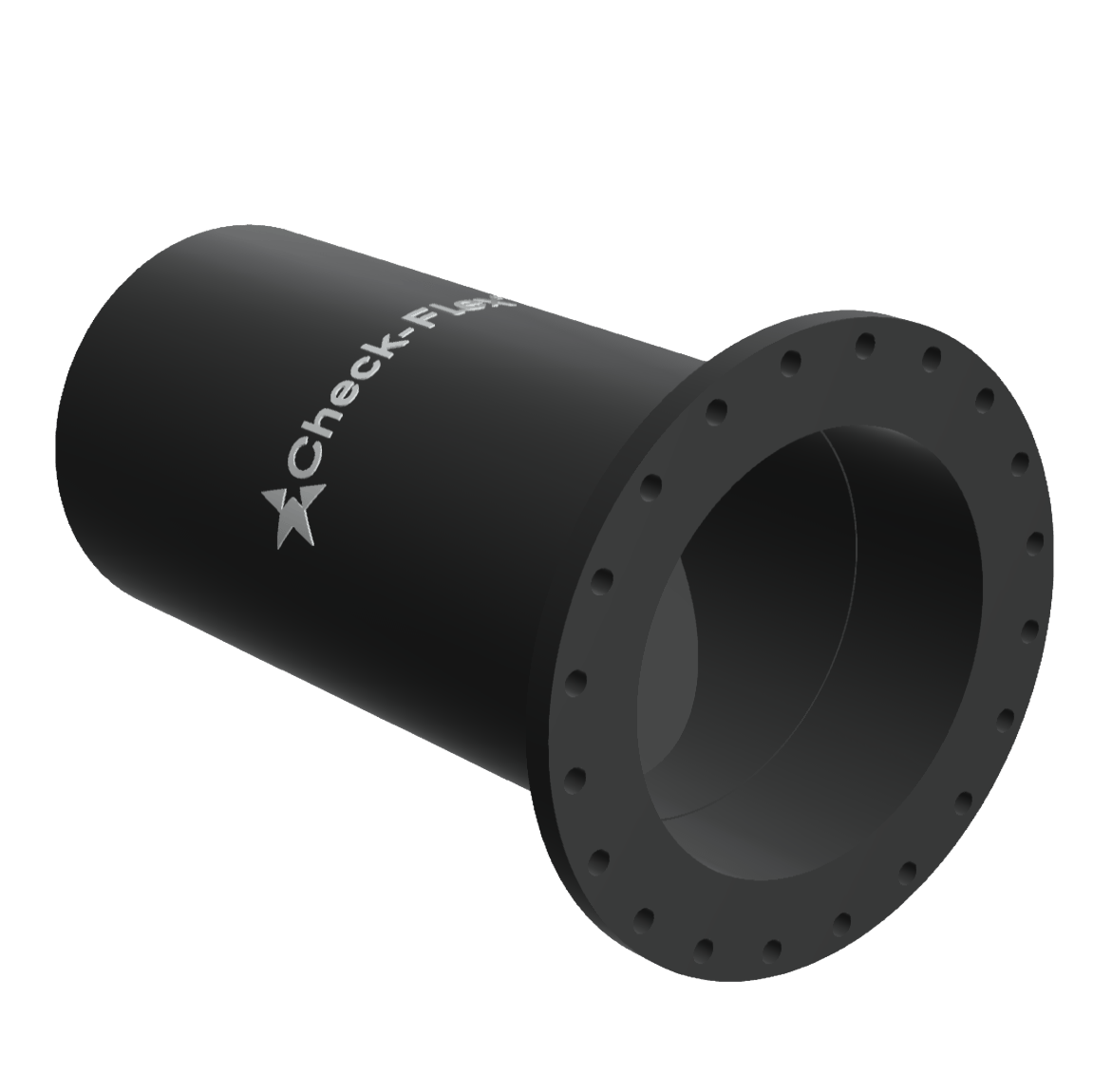 Black industrial pipe with a flange and "Check-Flex" logo.
