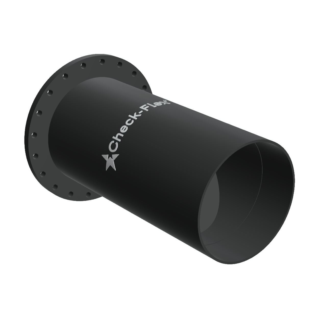 Black flanged pipe with "Check-Flex" logo.