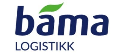 Bama LOGISTIKK logo in blue text with a green leaf, on a white background.