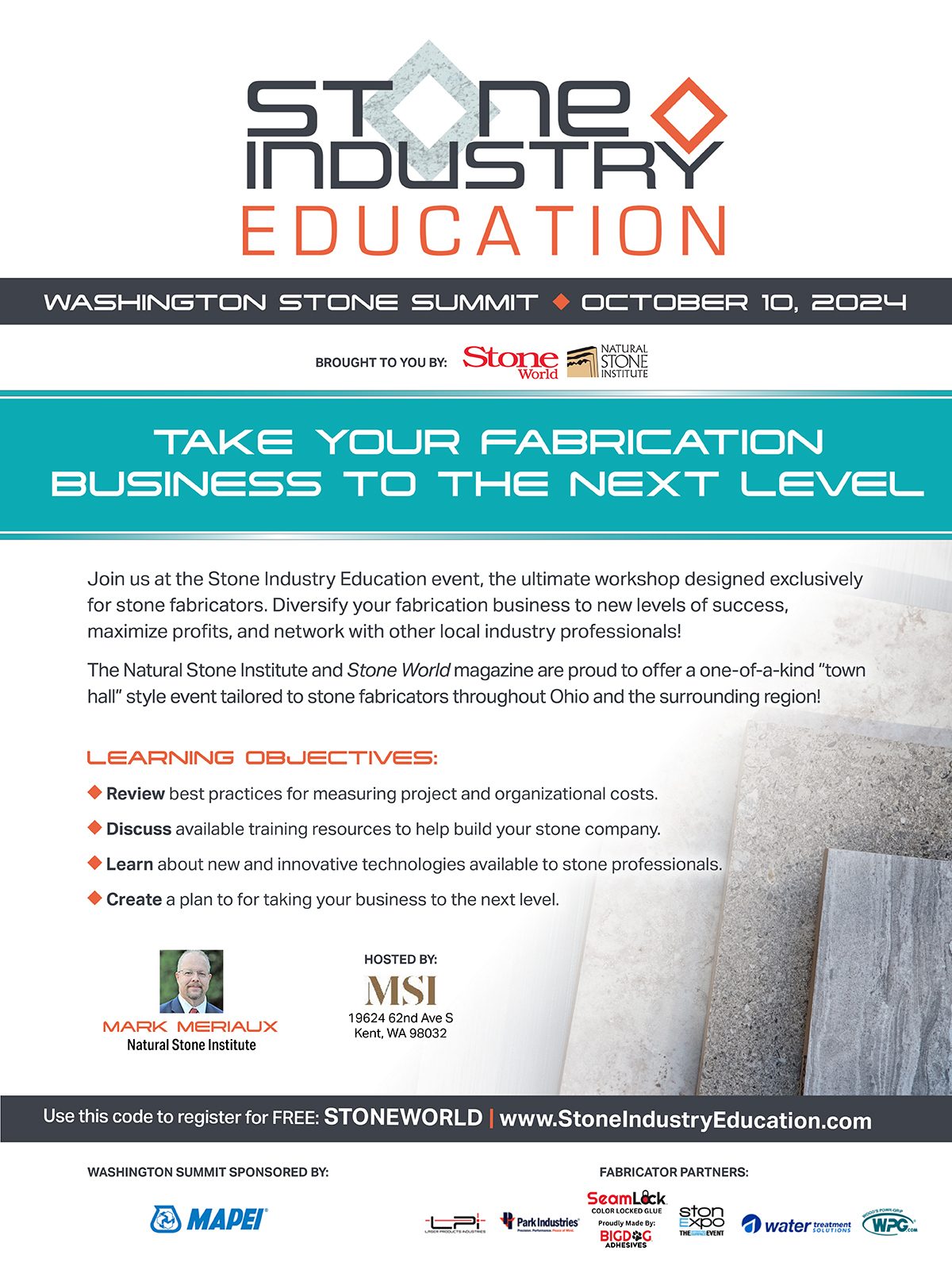 SIE, Stone Industry Education, Stone World, SW