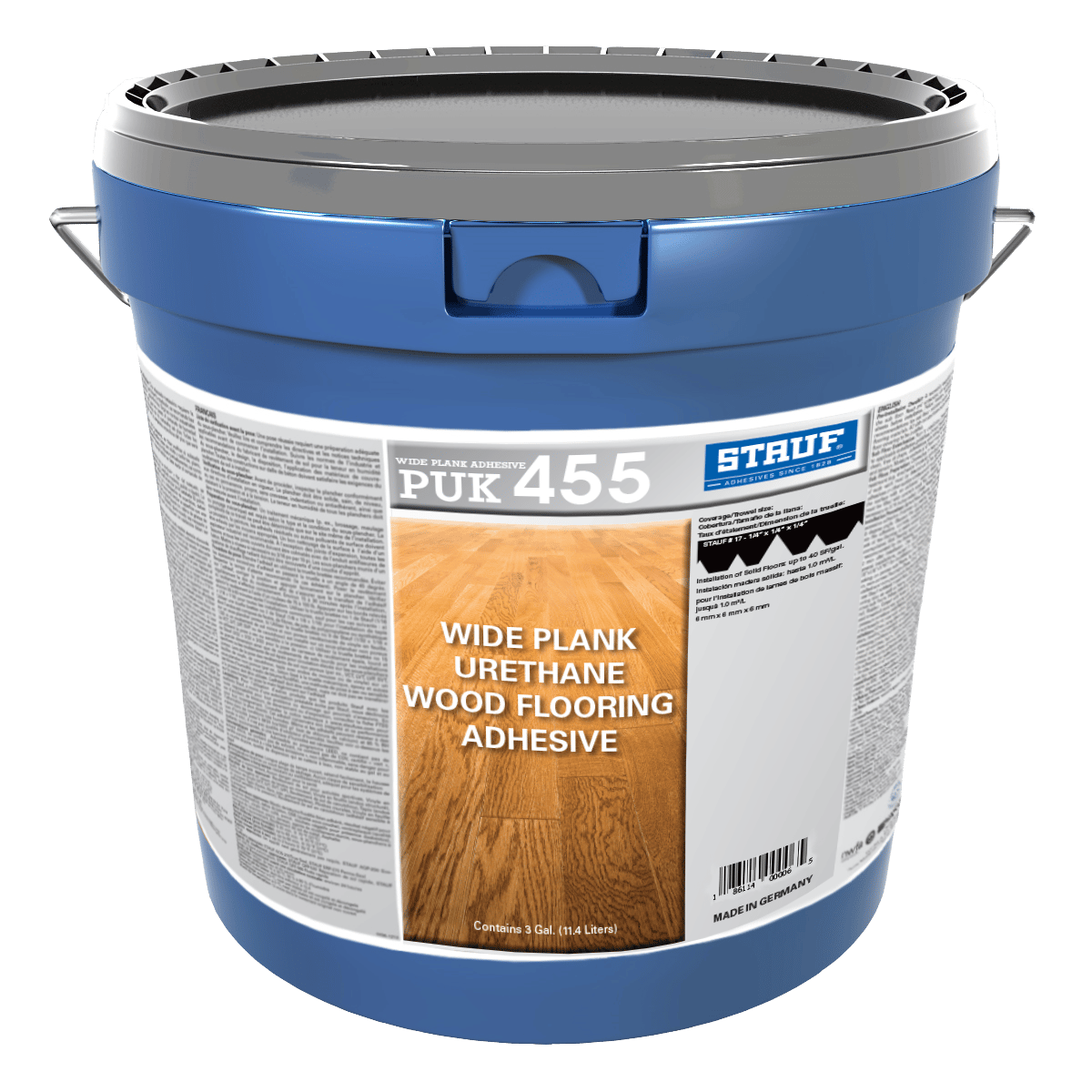 Stauf PUK-455, high-strength, urethane-based, adhesive, designed, wide plank flooring, bonding, power, prevents, hollow spots, movement, long-term, durability