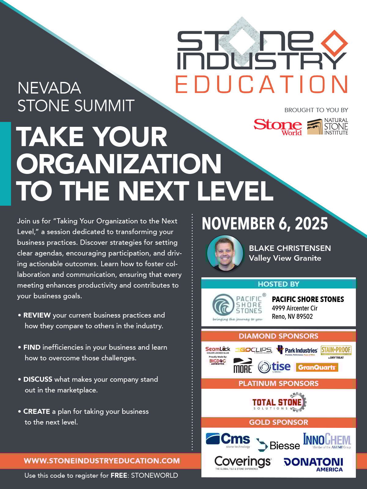 SIE, SW, Stone Industry Education, Stone World, Nevada, Blake Christensen