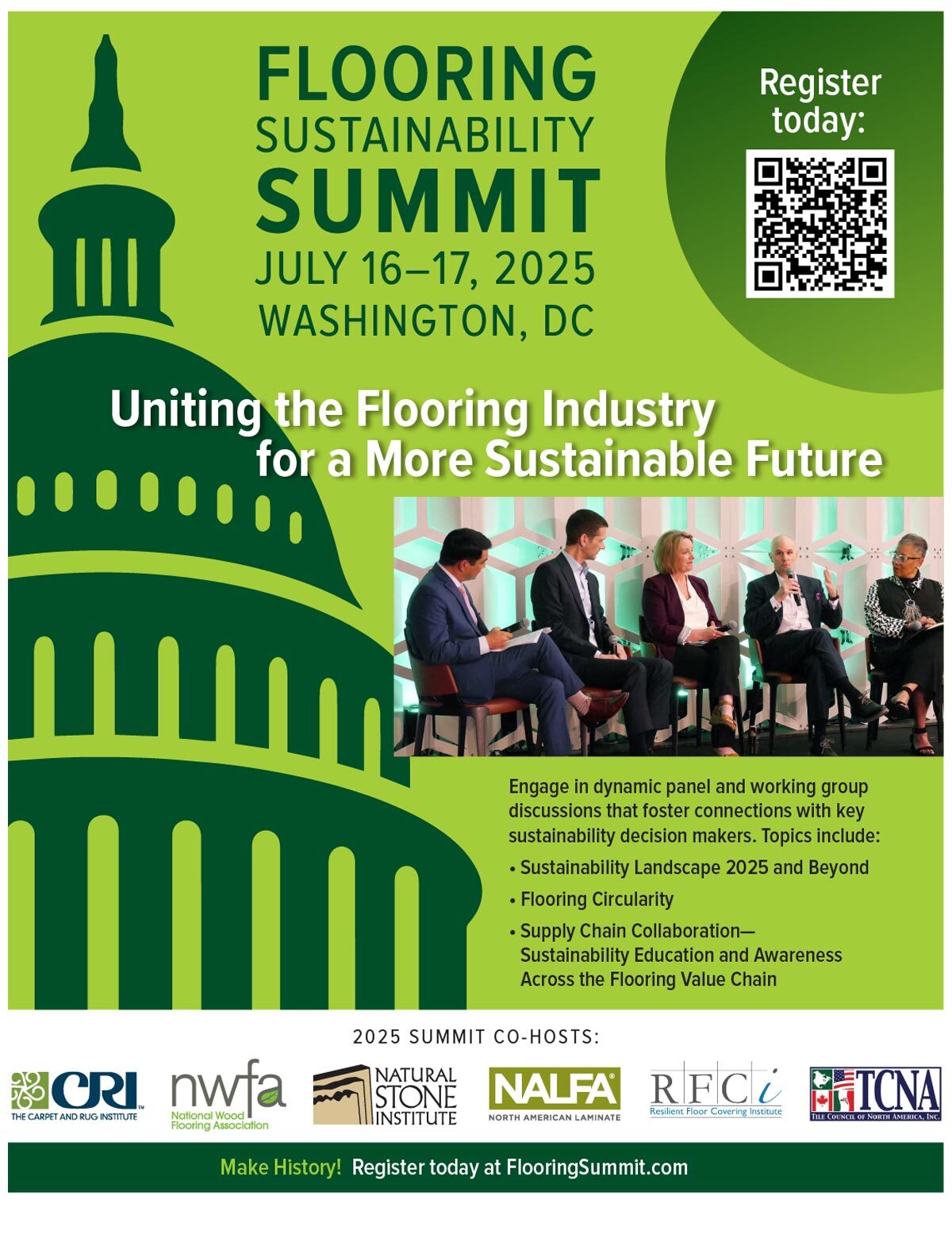 Flooring Sustainability Summit 2025 ad: Uniting for sustainability, July 16-17, DC.