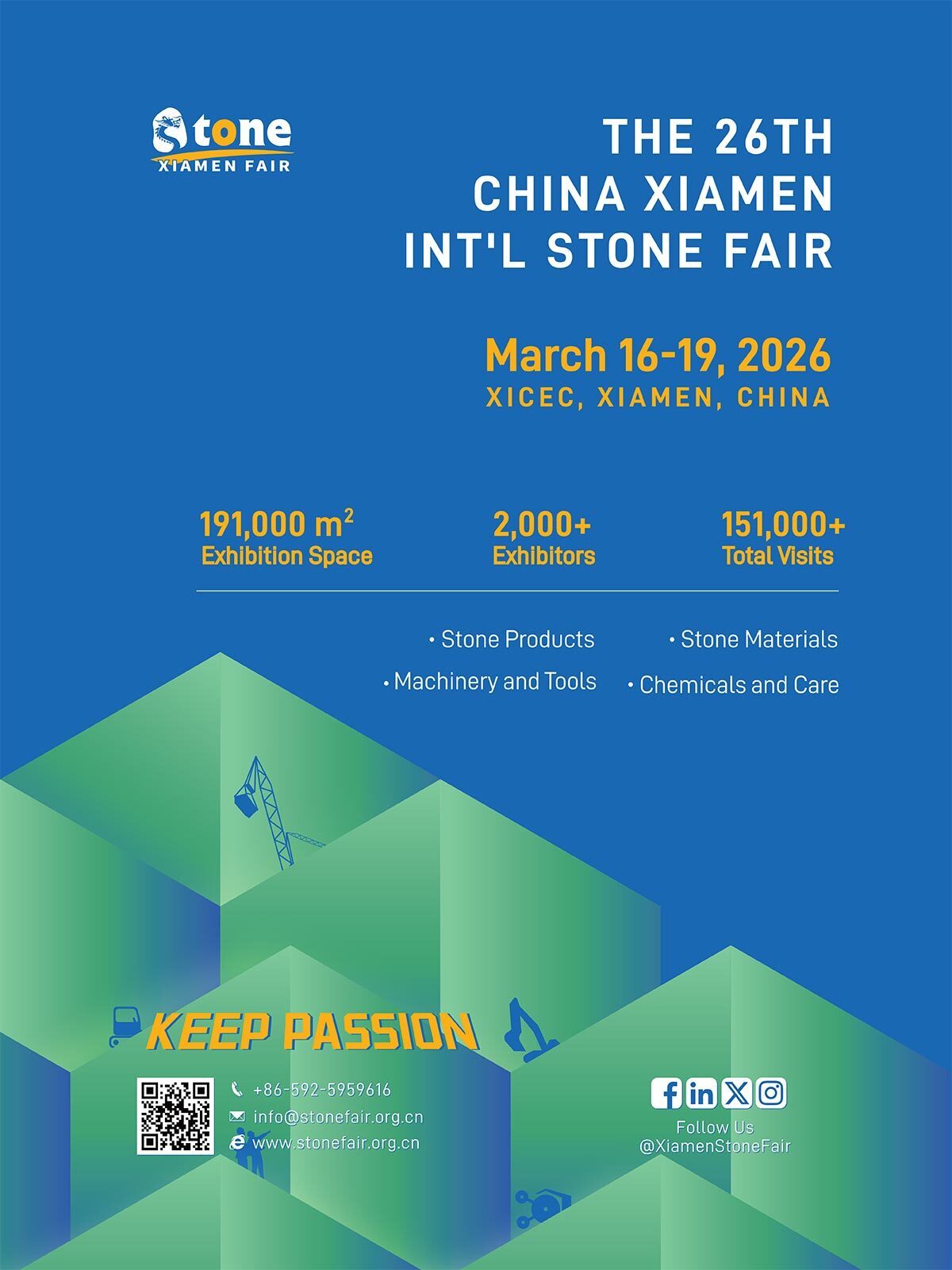 The 26th China Xiamen Int'l Stone Fair on March 16-19, 2026, in Xiamen, China.
