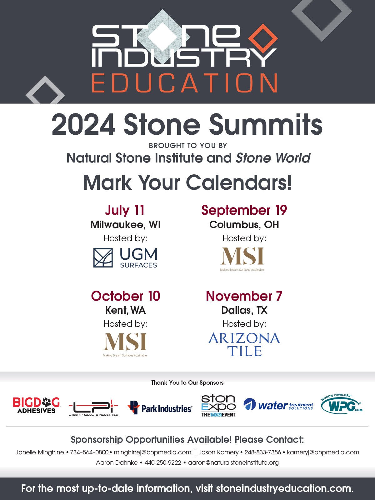 Natural Stone Institute, SIE, Stone Industry Education, SW, Stone World