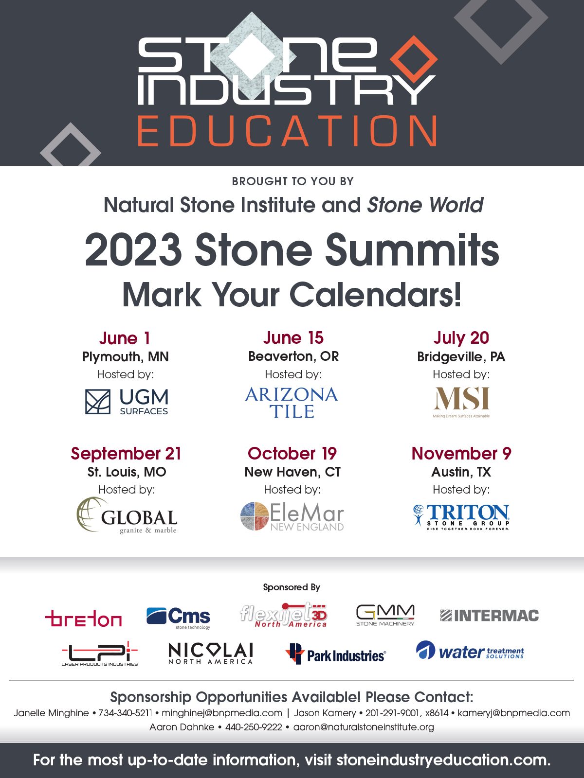 Natural Stone Institute, Stone Industry Education, Stone World, Stone Summits