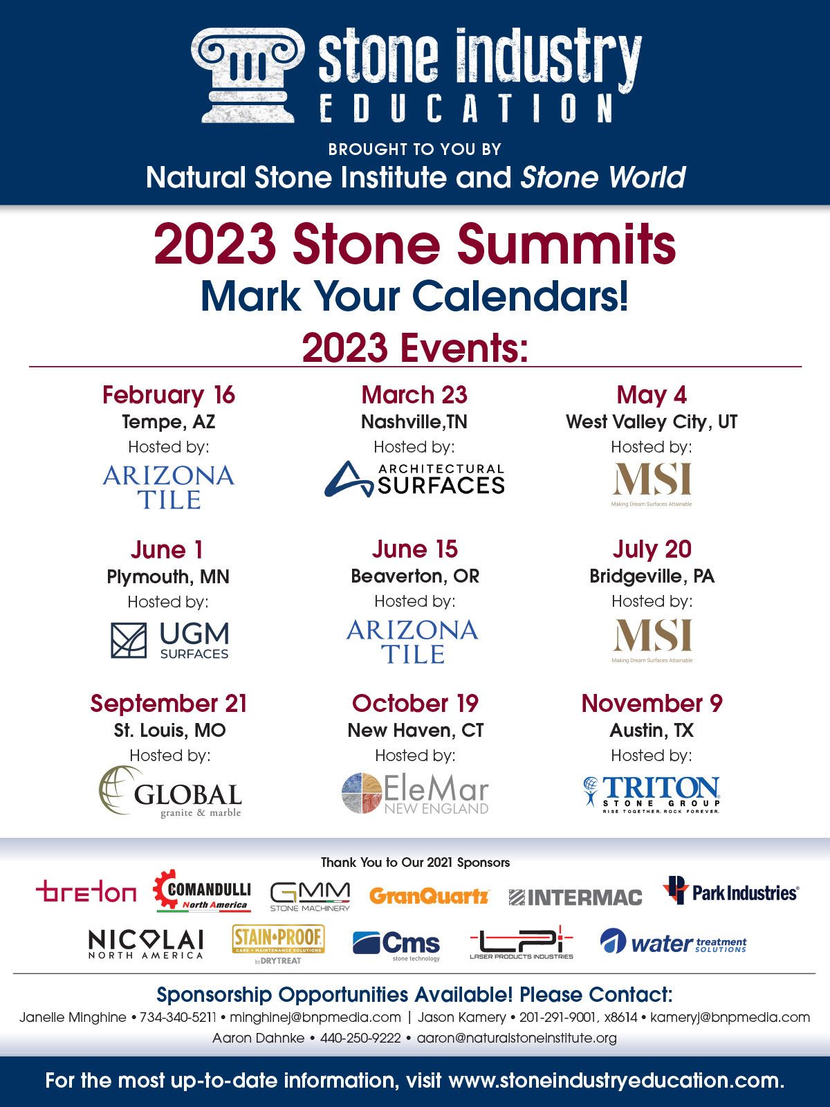 Natural Stone Institute, Stone Industry Education, SW, 2023 Stone Summits