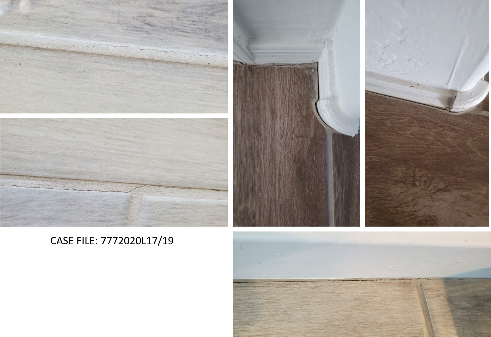 Case file:77202L17/19, picture of cracked grout and tile pulling away from molding