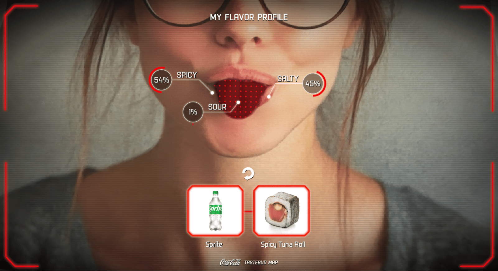 Flavor profile: Spicy 54%, Salty 45%, Sour 1% on a tongue, with Sprite & Spicy Tuna Roll.