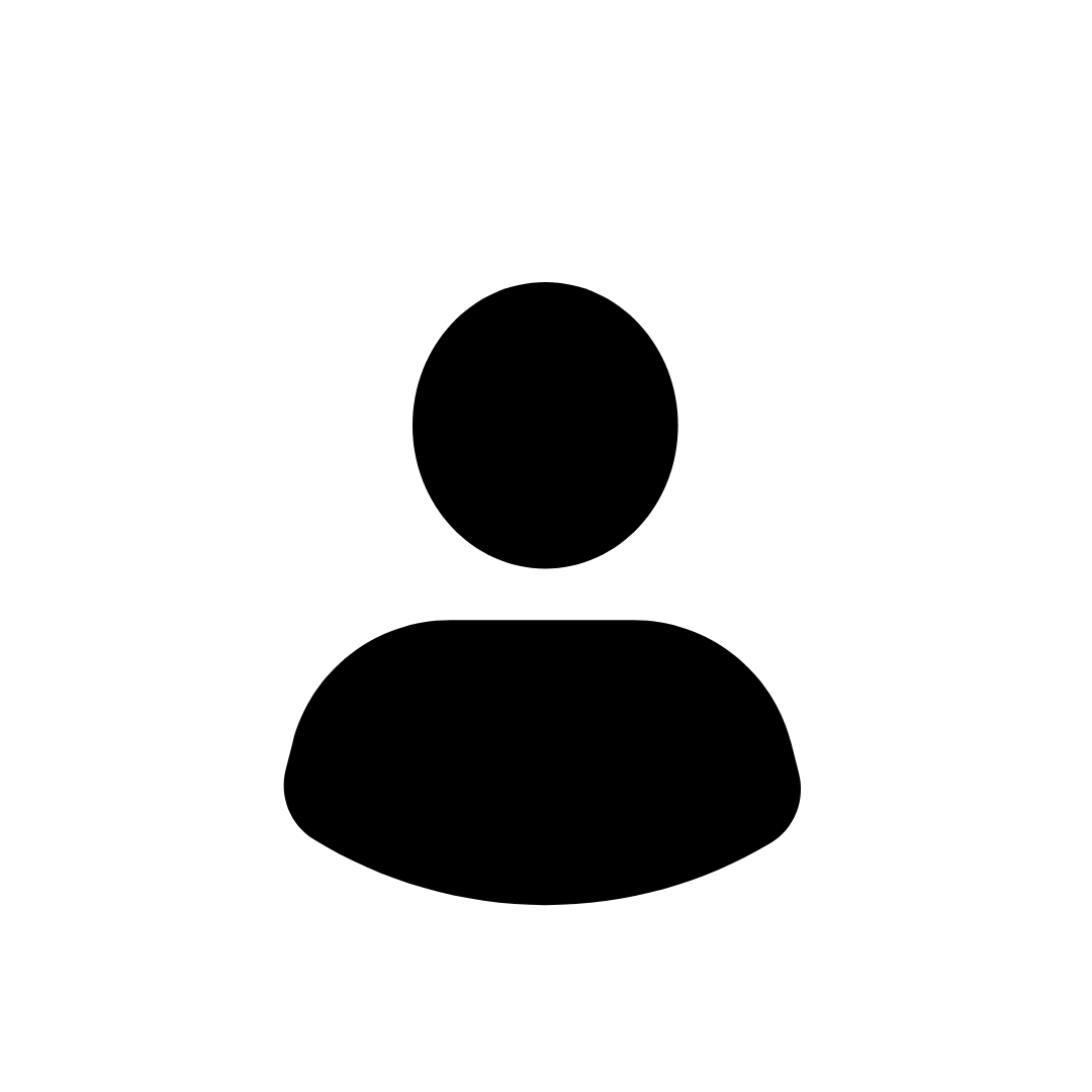 User icon: black silhouette of a person's head and shoulders in a white circle.