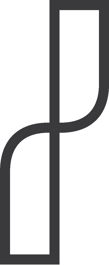 Abstract dark gray interlocking lines forming a stylized 'h' or 'P' on a dark green background.