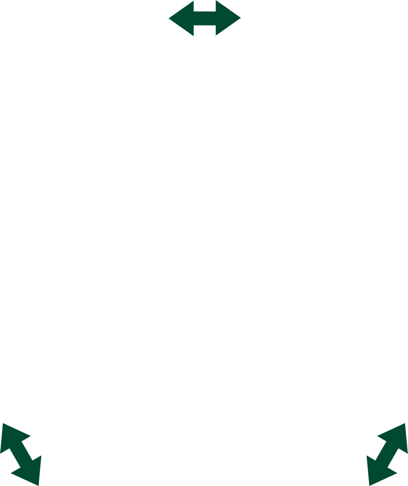 Green background with three double-headed arrows: one top horizontal, two bottom diagonal.