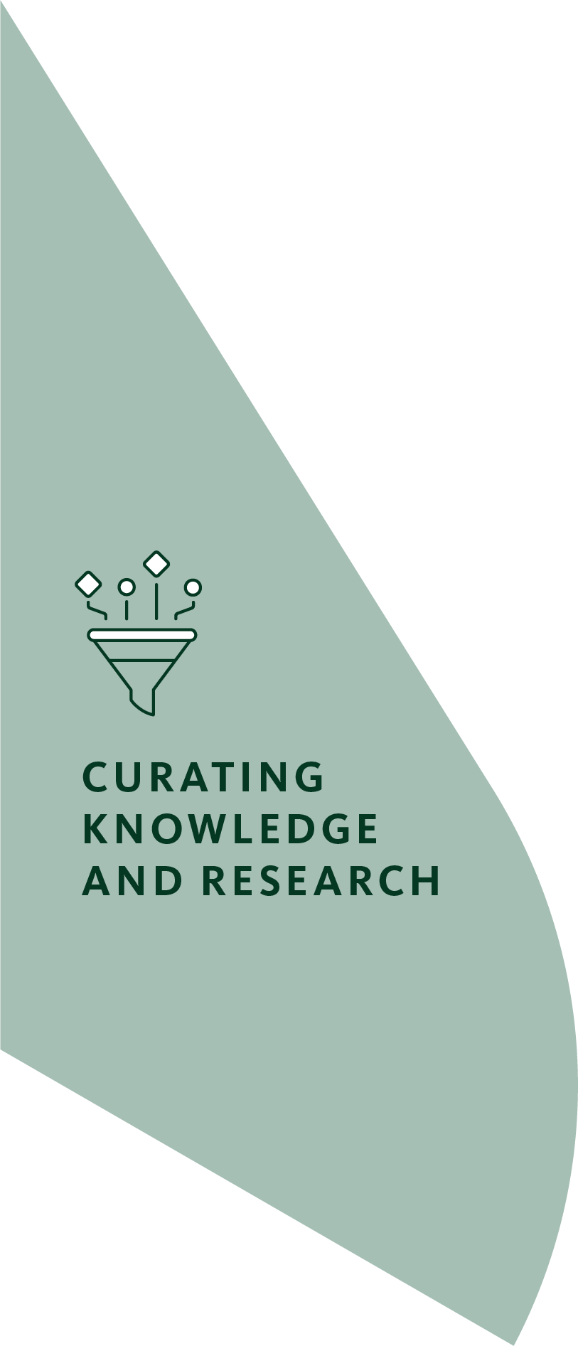 Data funnel icon above the text "CURATING KNOWLEDGE AND RESEARCH".