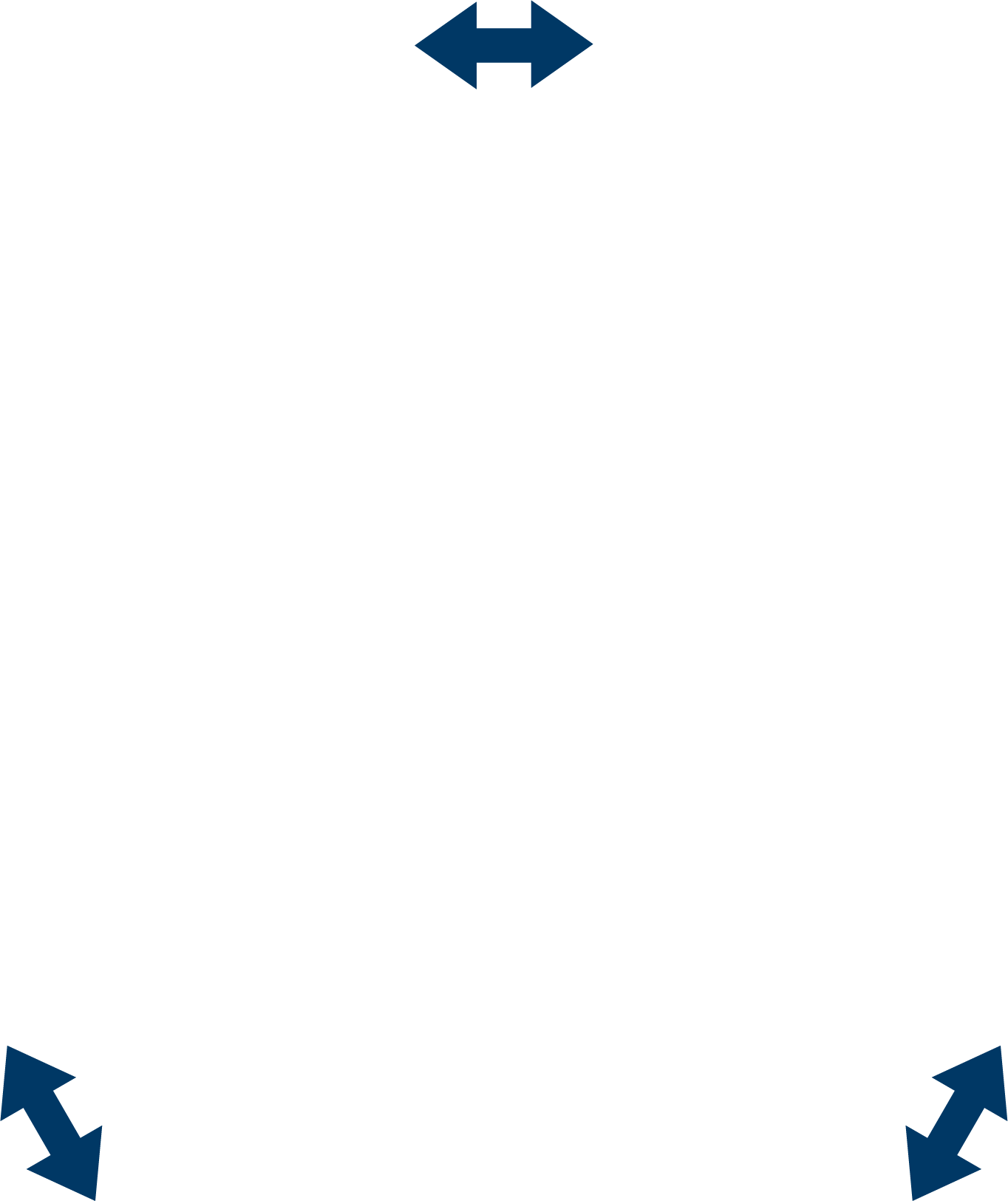 Green background with three blue double arrows: one horizontal top-center, two diagonal bottom corners.