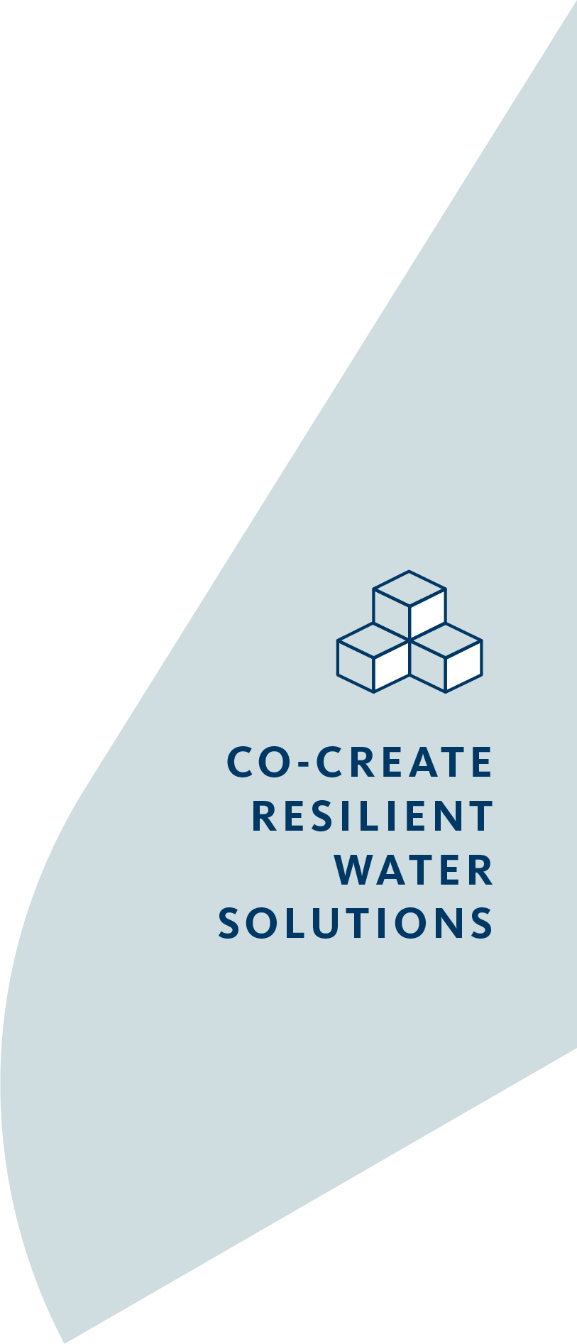 "CO-CREATE RESILIENT WATER SOLUTIONS" text with a three-cube icon on a green and light blue background.