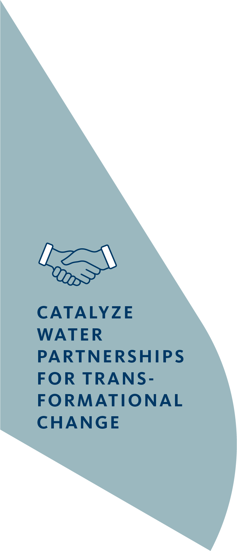 Handshake icon with text: "CATALYZE WATER PARTNERSHIPS FOR TRANSFORMATIONAL CHANGE."