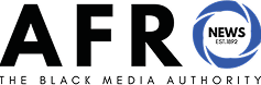 AFRO logo: "AFRO" with blue "NEWS ONLINE" emblem and "THE BLACK MEDIA AUTHORITY" tagline.