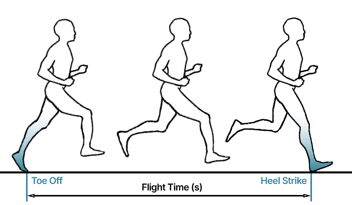 Diagram illustrating a runner's flight time from toe off to heel strike.