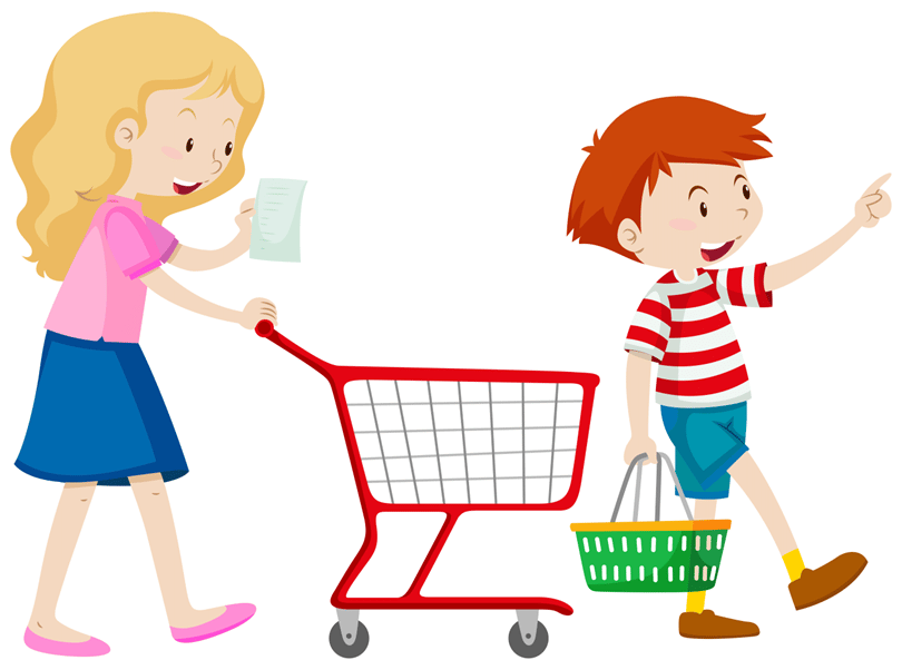 People in nature, Shopping cart, Product, Cartoon, Wheel, Standing, Happy, Gesture, Sharing, Line