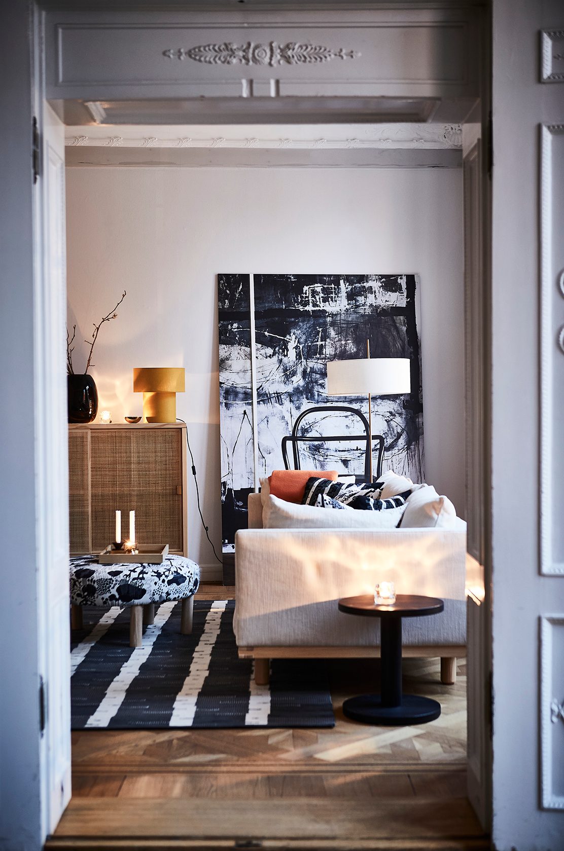 Interior design, Living room, Furniture, Flooring, Floor, Wood, Textile, Home, Lighting