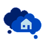 Two blue clouds, one with a house symbol.