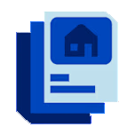 Stacked documents with a house icon.